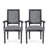 Amme Dining Chair Set of 2, Cane Backrest, Rubberwood, Gray Polyester