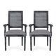 Amme Dining Chair Set of 2, Cane Backrest, Rubberwood, Gray Polyester