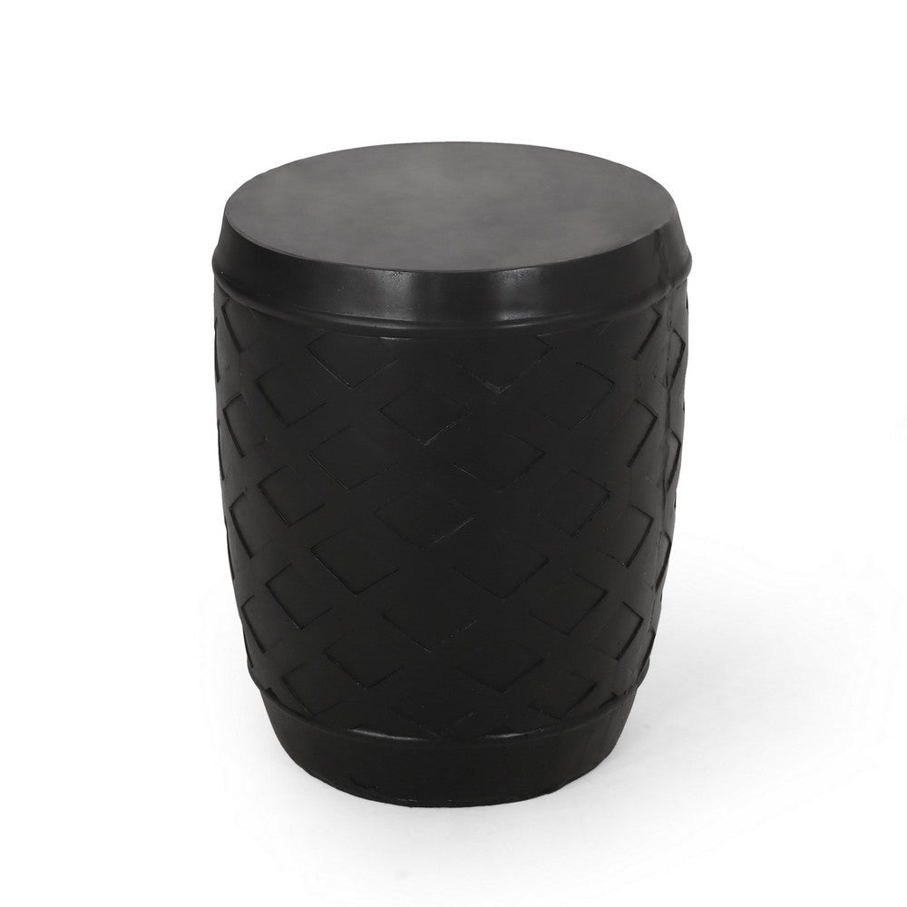 Outdoor Side End Table 16 Inch Lattice Pattern Black Concrete Finish BM323653