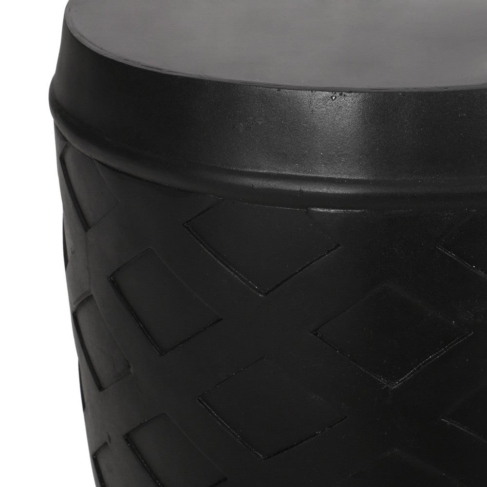 Outdoor Side End Table 16 Inch Lattice Pattern Black Concrete Finish BM323653