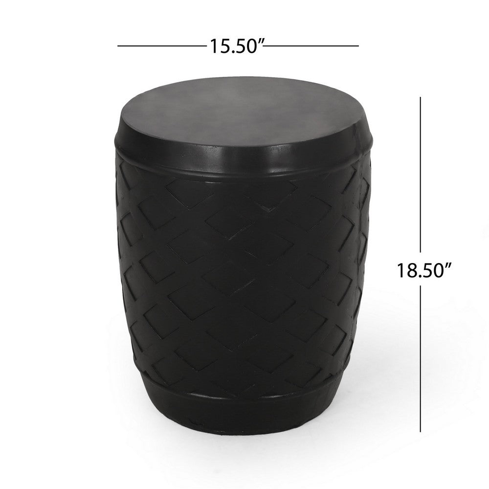Outdoor Side End Table, 16" Lattice Pattern, Black Concrete