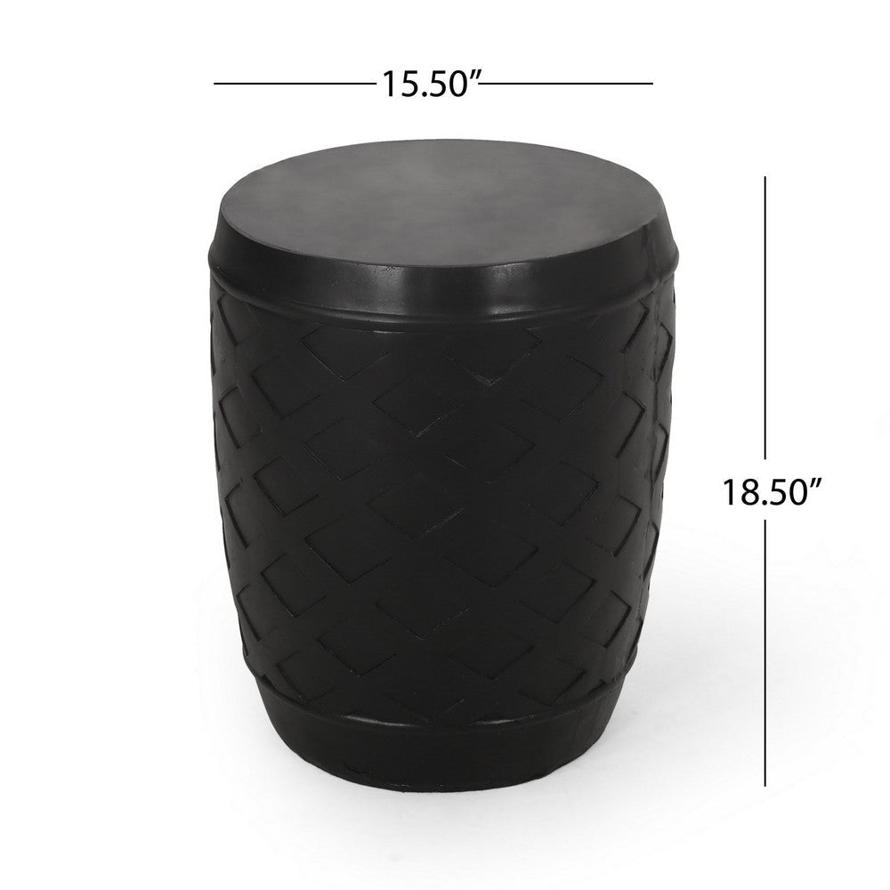 Outdoor Side End Table 16 Inch Lattice Pattern Black Concrete Finish BM323653