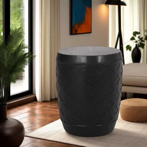 Outdoor Side End Table, 16 Inch Lattice Pattern, Black Concrete Finish