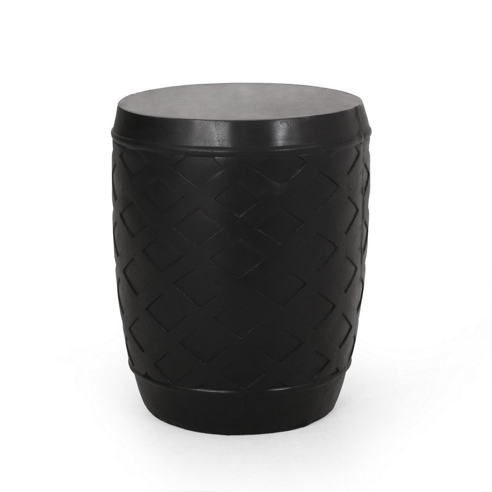 Outdoor Side End Table 16 Inch Lattice Pattern Black Concrete Finish BM323653