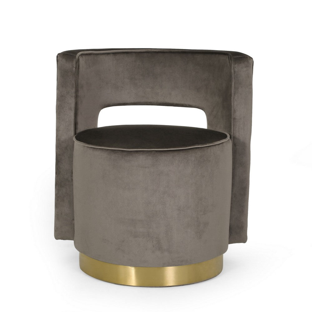 Viki Swivel Armchair, Open Back, Gold Metal, Gray Velvet