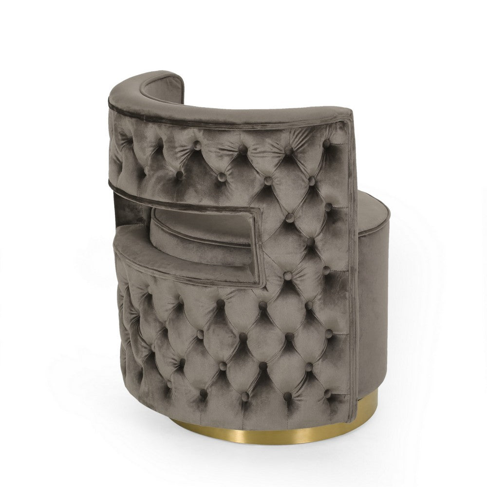 Viki Swivel Armchair, Open Back, Gold Metal, Gray Velvet