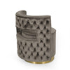 Viki Swivel Armchair Round Open Back Gold Metal Gray Tufted Velvet