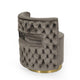 Viki Swivel Armchair Round Open Back Gold Metal Gray Tufted Velvet