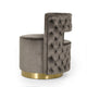 Viki Swivel Armchair Round Open Back Gold Metal Gray Tufted Velvet