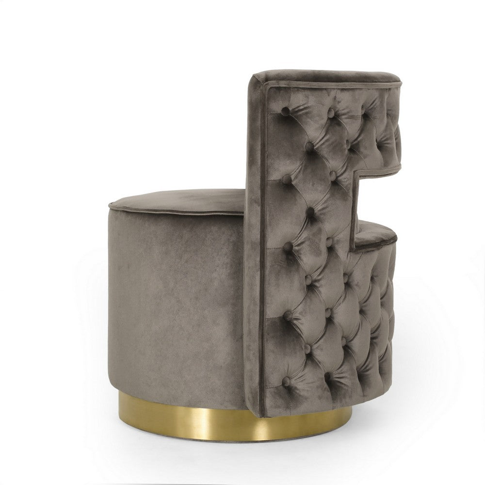 Viki Swivel Armchair, Open Back, Gold Metal, Gray Velvet