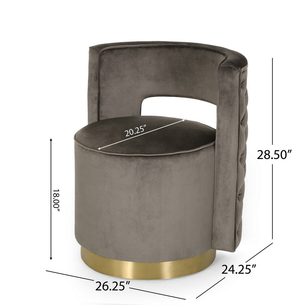 Viki Swivel Armchair, Open Back, Gold Metal, Gray Velvet
