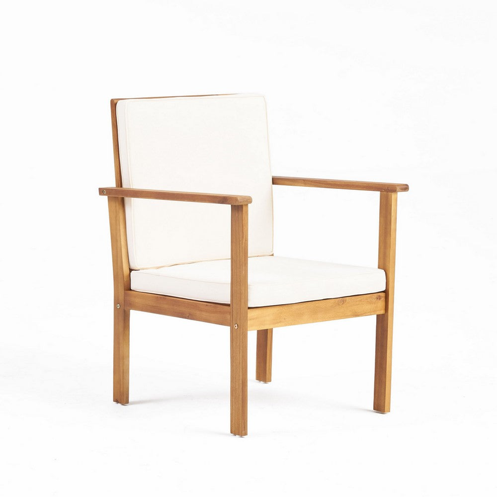 3pc Set with 2 Club Chairs, Coffee Table, Acacia Wood, Cream