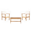 3pc Set with 2 Club Chairs, Coffee Table, Acacia Wood, Cream