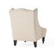 Club Chair, Birch Wood, High Wingback Tufted Beige Fabric