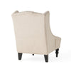 Club Chair, Birch Wood, High Wingback Tufted Beige Fabric