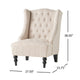 Club Chair, Birch Wood, High Wingback Tufted Beige Fabric