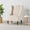 Club Chair, Birch Wood, High Wingback Tufted Beige Fabric