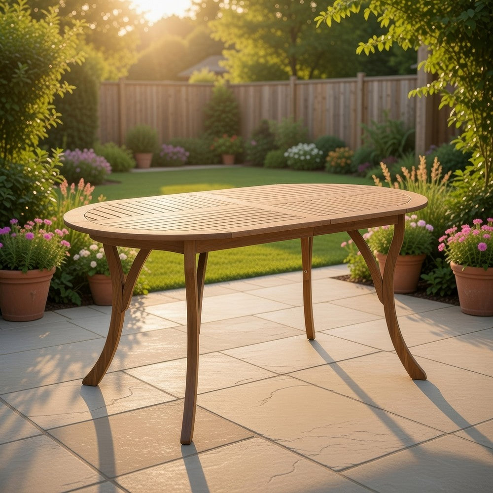 Outdoor Dining Table, 70" Slatted Top, Teak Acacia Wood