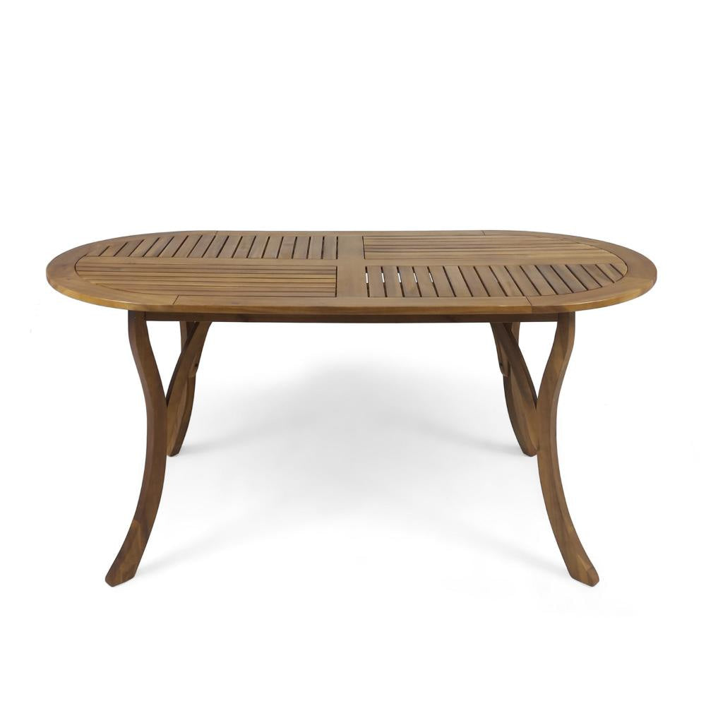 Outdoor Dining Table 70 Inch Slat Style Oval Top Teak Acacia Wood BM323658
