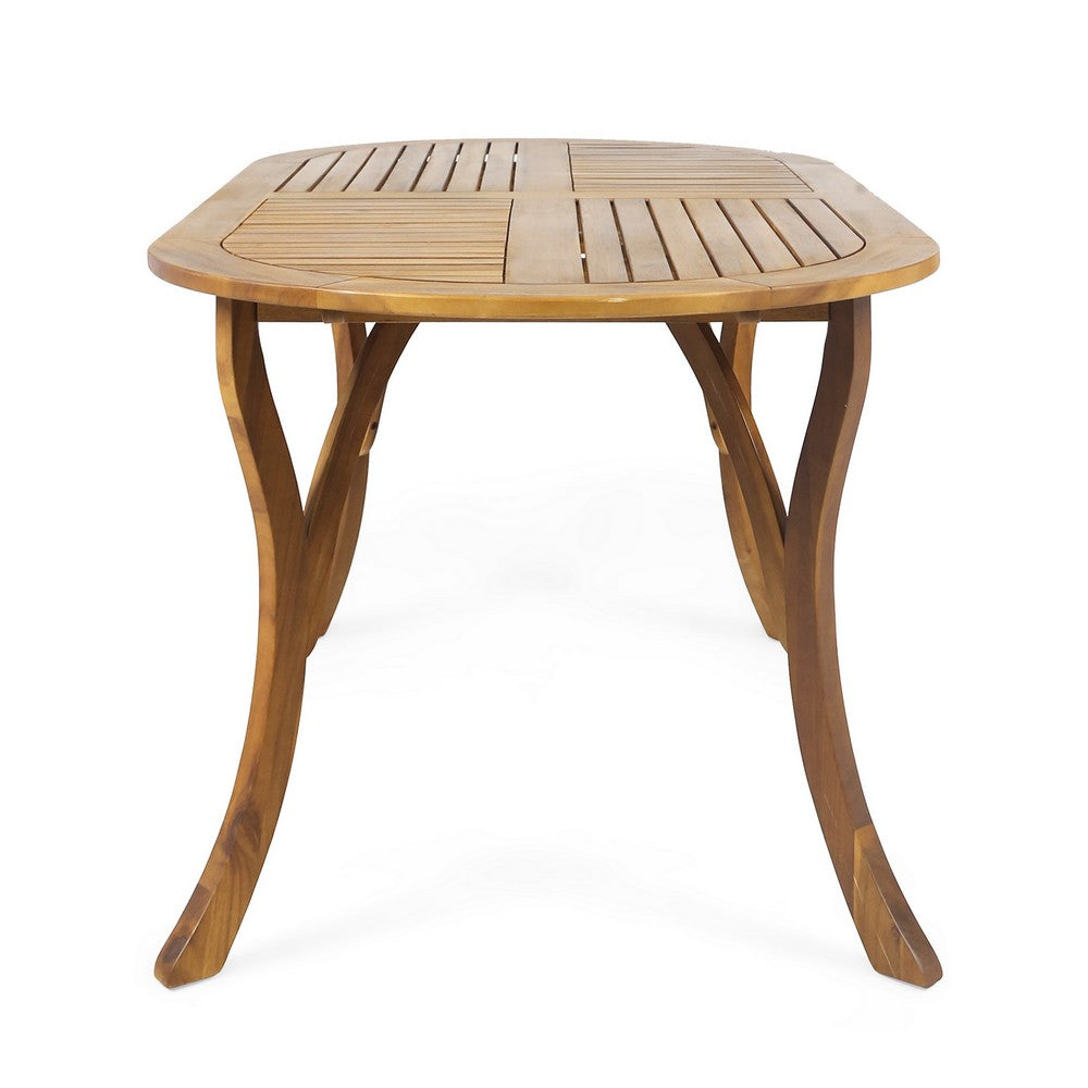Outdoor Dining Table, 70" Slatted Top, Teak Acacia Wood