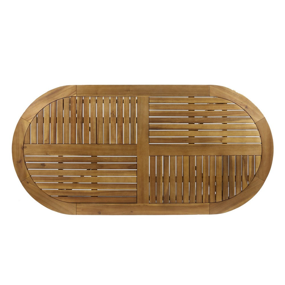 Outdoor Dining Table, 70" Slatted Top, Teak Acacia Wood