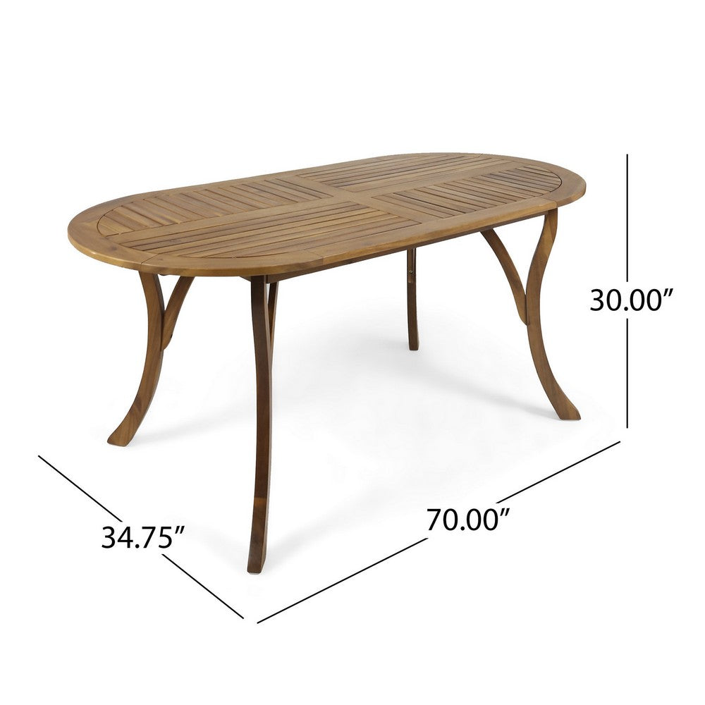 Outdoor Dining Table, 70" Slatted Top, Teak Acacia Wood