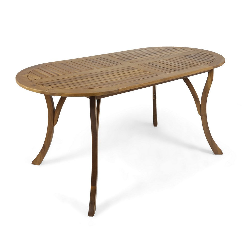 Outdoor Dining Table, 70" Slatted Top, Teak Acacia Wood