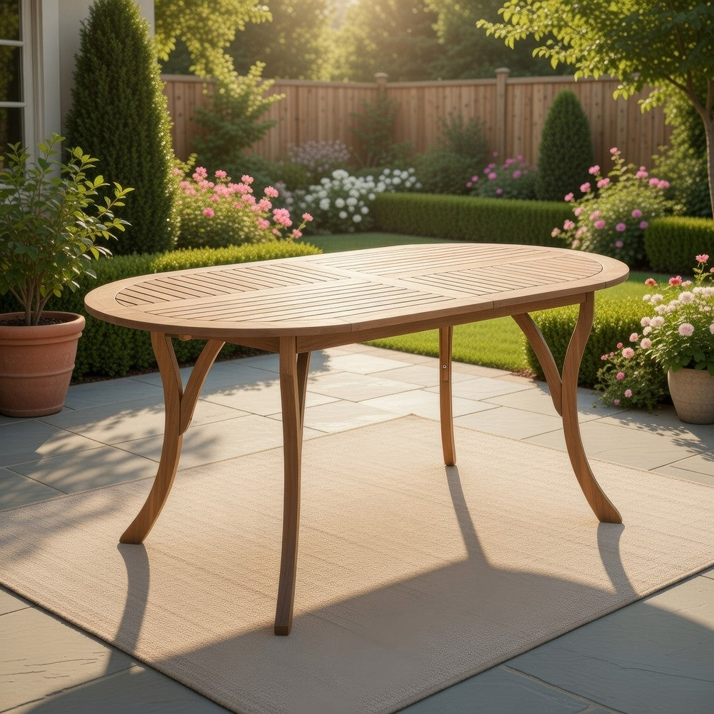 Outdoor Dining Table, 70" Slatted Top, Teak Acacia Wood