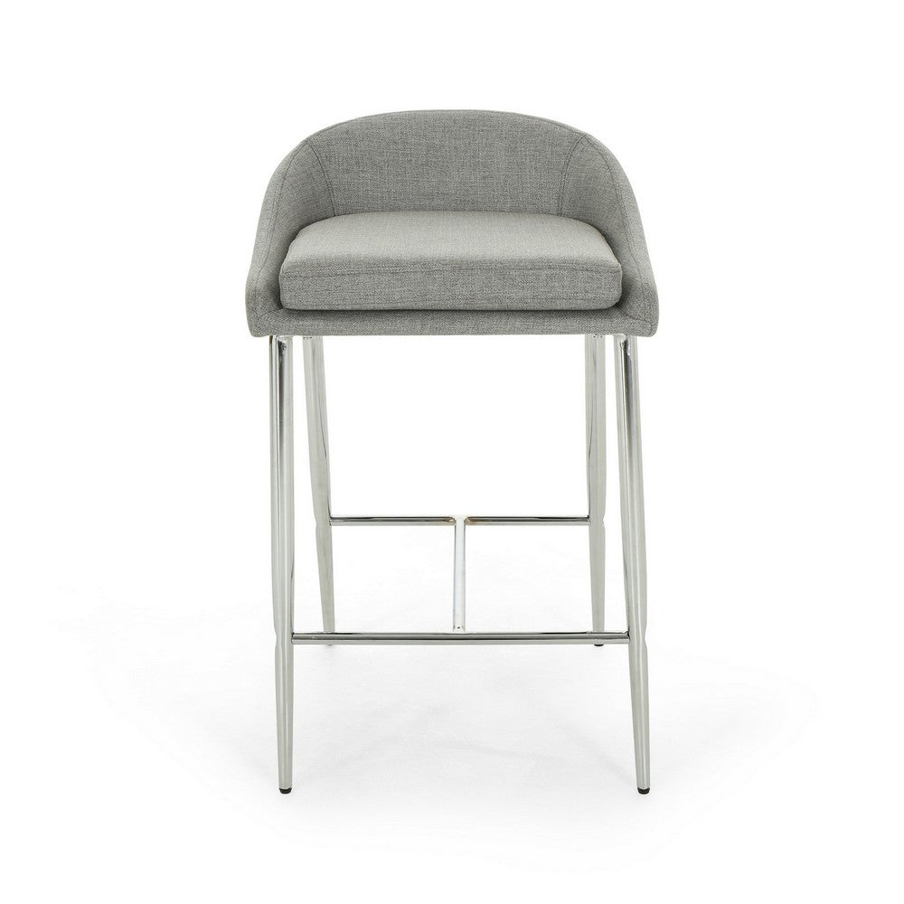 Yoko Counter Stool Chair, Curved Back, Chrome, Gray Fabric