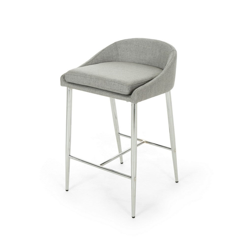 Yoko Counter Stool Chair, Curved Back, Chrome, Gray Fabric