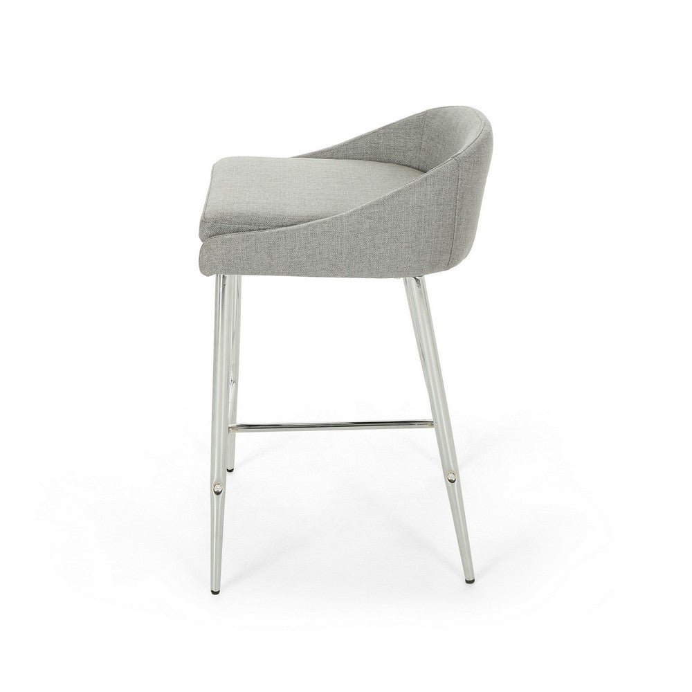 Yoko Counter Stool Chair, Curved Back, Chrome, Gray Fabric