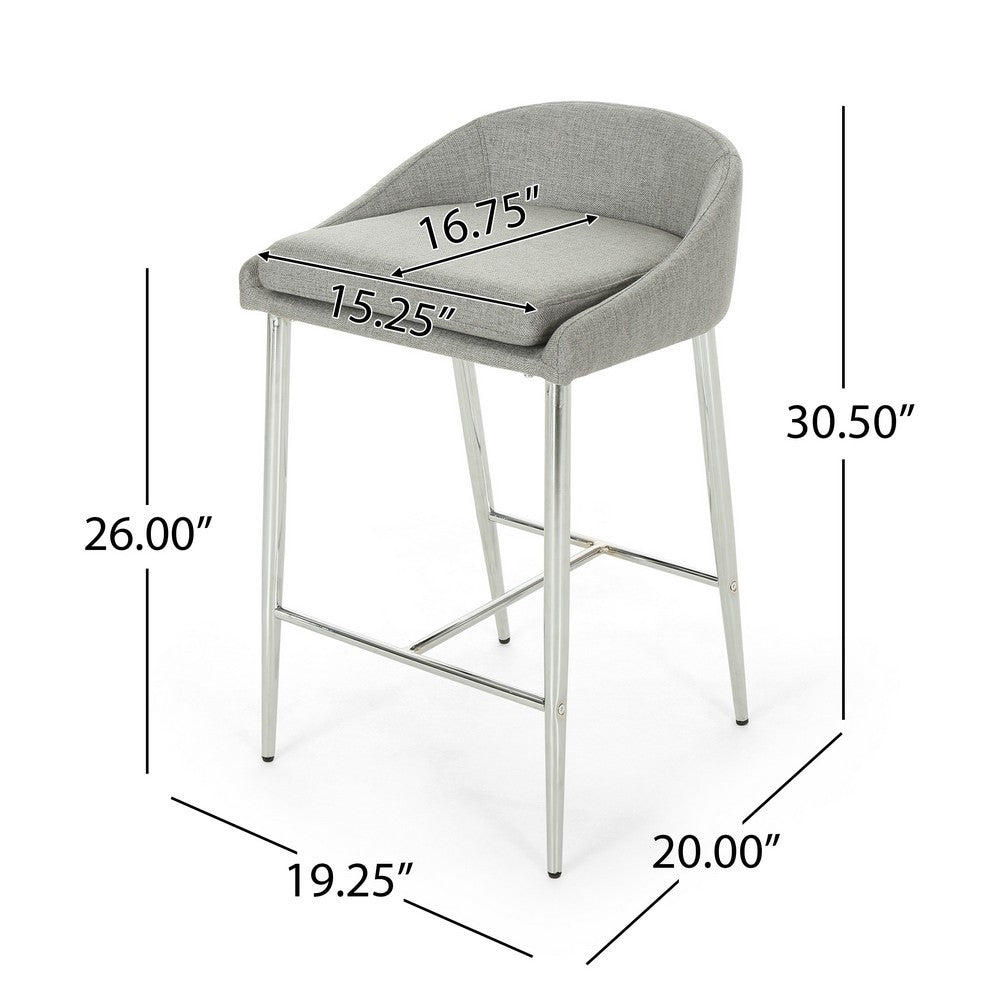 Yoko Counter Stool Chair, Curved Back, Chrome, Gray Fabric