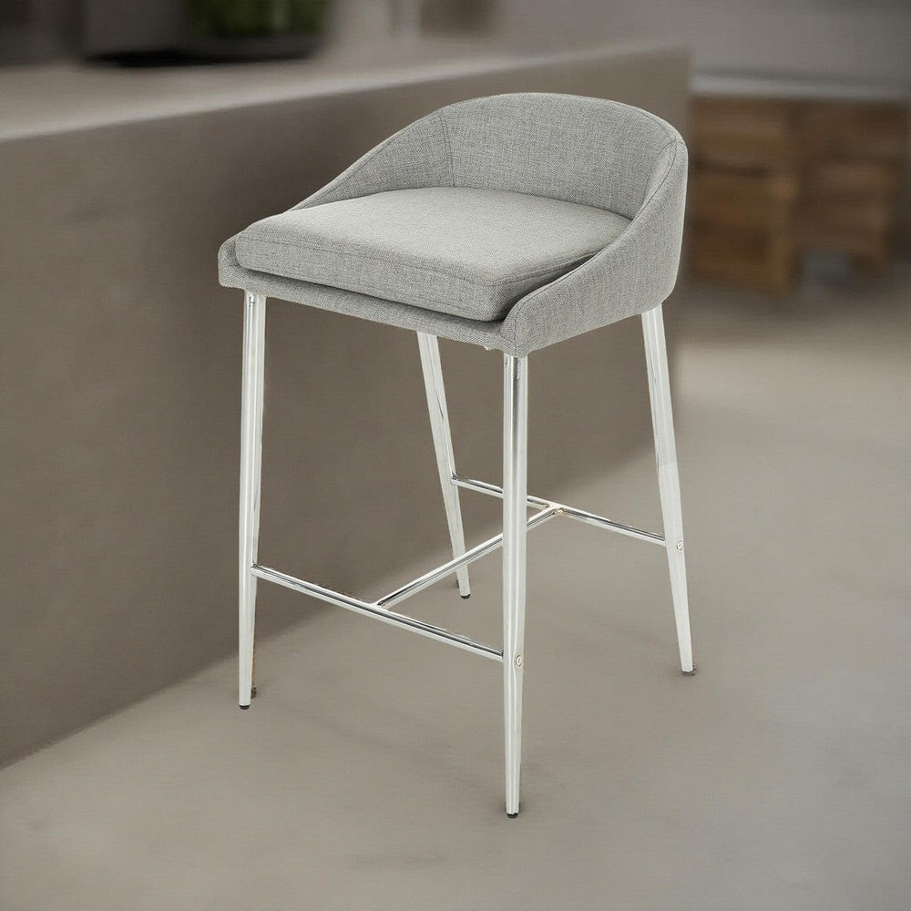 Yoko Counter Stool Chair, Curved Back, Chrome, Gray Fabric