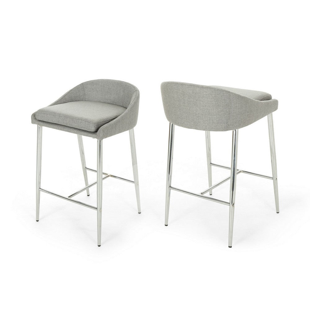 Yoko Set of 2 Counter Stool Chairs Curved Back Chrome Iron Legs Gray Fabric BM323659