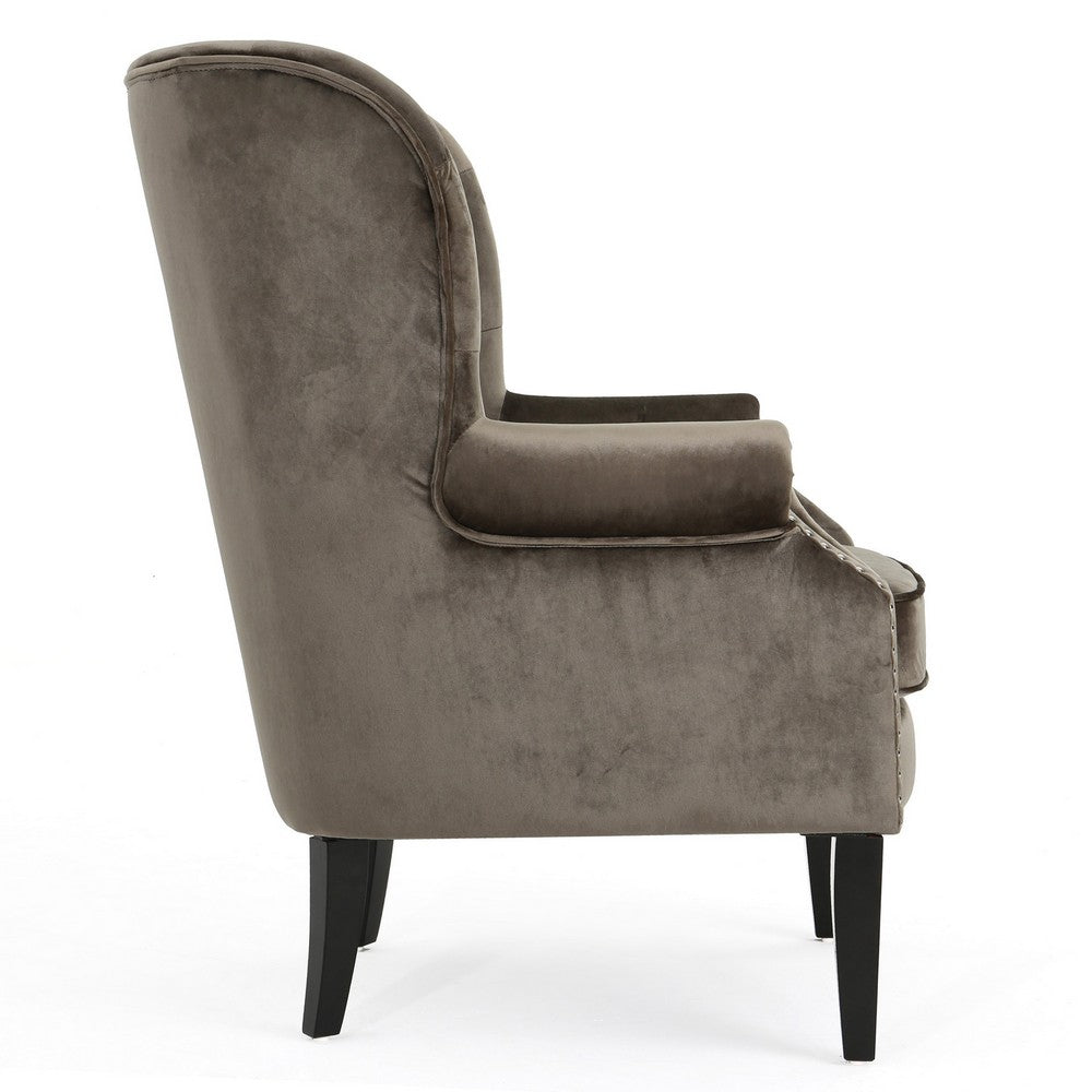 Nire Accent Club Chair, Nailhead, Birch Wood, Gray Velvet