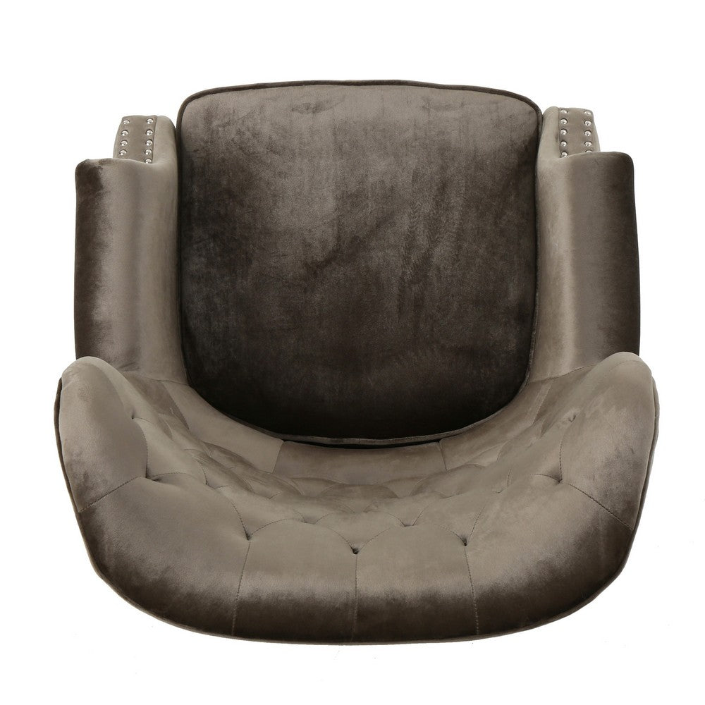 Nire Accent Club Chair, Nailhead, Birch Wood, Gray Velvet