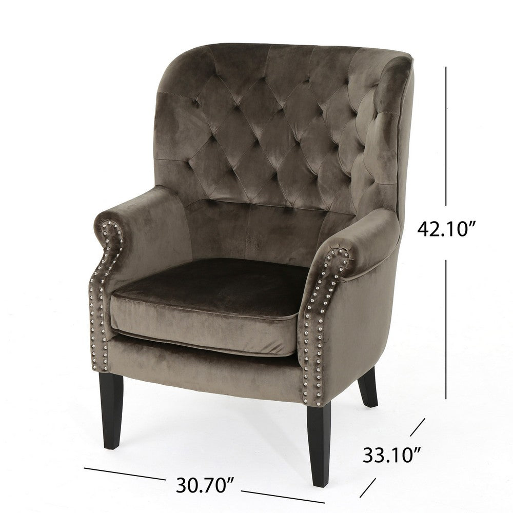 Nire Accent Club Chair, Nailhead, Birch Wood, Gray Velvet