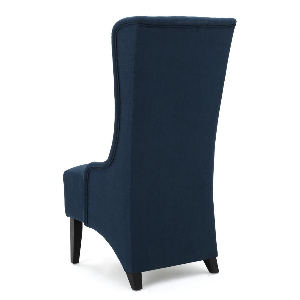 Becca Dining Chair High Wingback Brown Birch Wood Navy Blue Fabric BM323666
