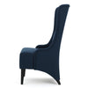 Becca Dining Chair High Wingback Brown Birch Wood Navy Blue Fabric BM323666