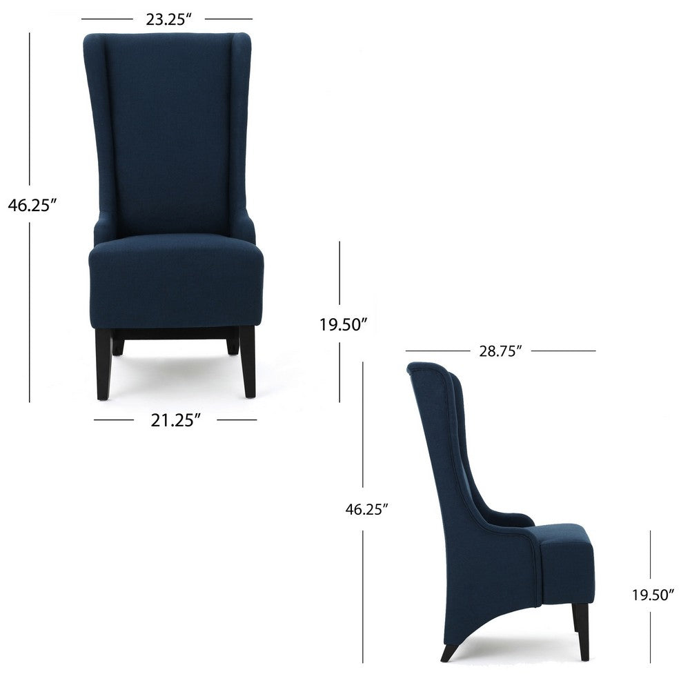 Becca Dining Chair, High Wingback Birch Wood, Navy Blue