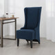 Becca Dining Chair, High Wingback Brown Birch Wood, Navy Blue Fabric
