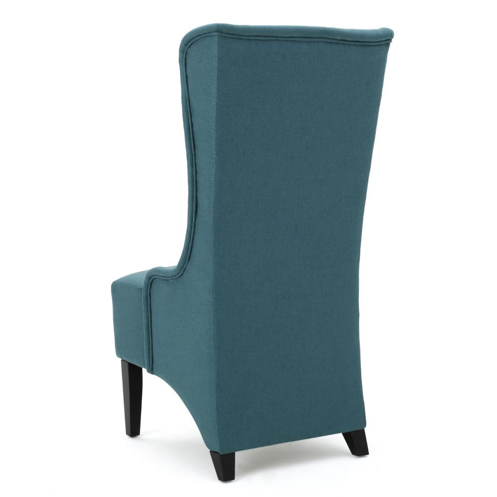 Becca Dining Chair High Wingback Dark Brown Birch Wood Teal Fabric BM323667