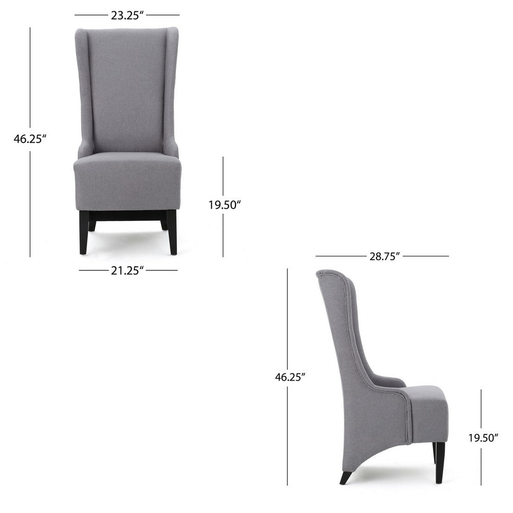 Becca Dining Chair, High Wingback Birch Wood, Light Gray