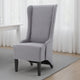 Becca Dining Chair, High Wingback Brown Birch Wood, Light Gray Fabric