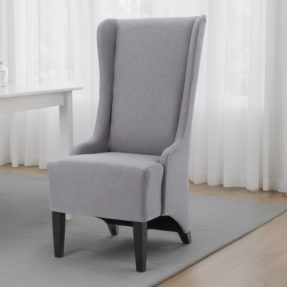 Becca Dining Chair, High Wingback Brown Birch Wood, Light Gray Fabric