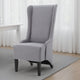 Becca Dining Chair, High Wingback Brown Birch Wood, Light Gray Fabric