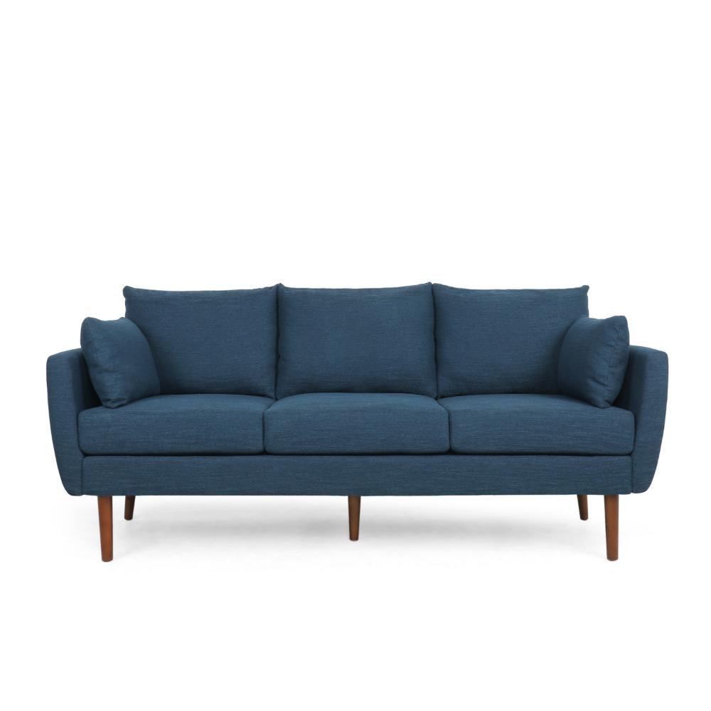 Nate Sofa with 2 Accent Pillows 77 Inch Birch Wood Navy Blue Fabric