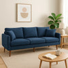 Nate Sofa with 2 Accent Pillows, 77 Inch Birch Wood, Navy Blue Fabric