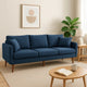 Nate Sofa with 2 Accent Pillows, 77 Inch Birch Wood, Navy Blue Fabric
