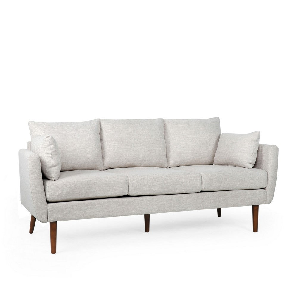 Nate Sofa, 2 Accent Pillows, 77" Birch Wood, Beige Fabric